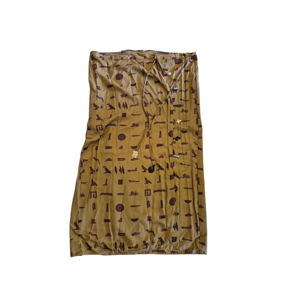 AS•HRO Vintage 90s Y2K Egyptian Charm Wrap Hieroglyphics Graphic Skirt Tan Sz M - Picture 1 of 7